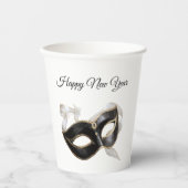 Glitzy Gold Silver New Year Black Mask 紙コップ (正面)