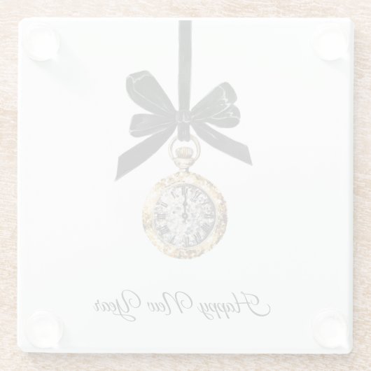 Glitzy Gold Silver New Year Midnight Hour ガラスコースター (裏面)