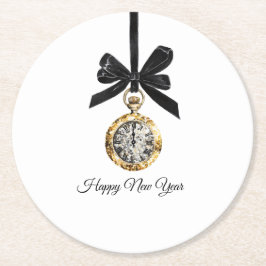 Glitzy Gold Silver New Year Midnight Hour   ラウンドペーパーコースター