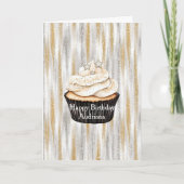 Glitzy Gold Silver Stars Cupcake Birthday カード (正面)