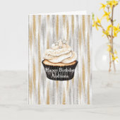 Glitzy Gold Silver Stars Cupcake Birthday カード (黄色い花)