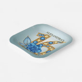 Glitzy Luxury Blue Rose Gold Gemstone Sweet 16 ペーパープレート (傾斜あり)