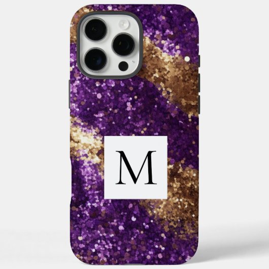 Glitzy Purple Gold Glitter Monogram  Case-Mate iPhoneケース (裏面)