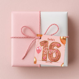 Glitzy Rose Gold and Blush Pink Gemstone Sweet 16  フェイバータグ
