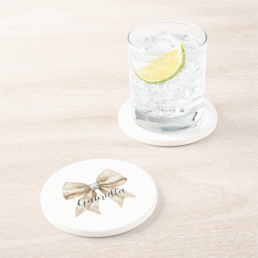 Glitzy Silver Cream Bow コースター (側面)