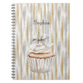 Glitzy Silver Gold Stripes White Cupcake Bow   ノートブック (正面)