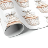 Glitzy Silver White Cupcakes Bow Birthday ラッピングペーパー (ロールコーナー)
