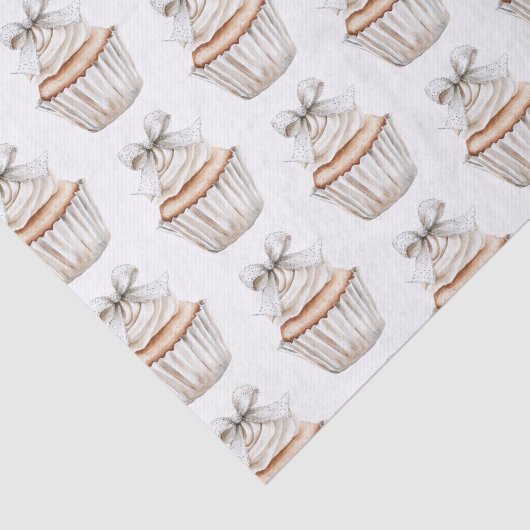 Glitzy Silver White Cupcakes Bow Birthday 薄葉紙 (詳細)