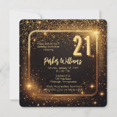 Glitzy Sparkles | スターゴールド 21歳の誕生日パーティー 招待状 (正面)
