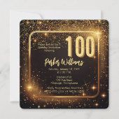 Glitzy Sparkles | スター ゴールド 100歳の誕生日パーティー 招待状 (正面)