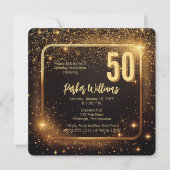Glitzy Sparkles | Stars Gold 50th Birthday Party 招待状 (正面)
