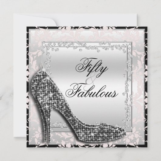 Glitzy Stilettos, Diamonds & Damask Fabulous 50 招待状 (正面)