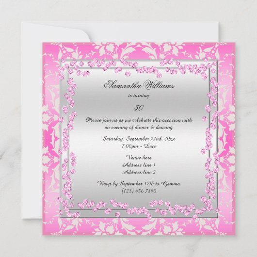 Glitzy Stilettos, Diamonds & Damask Fabulous 50 招待状 (裏面)