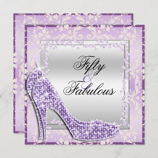 Glitzy Stitlettos、Diamonds & Damask Fabulov 50 招待状 (正面/裏面)