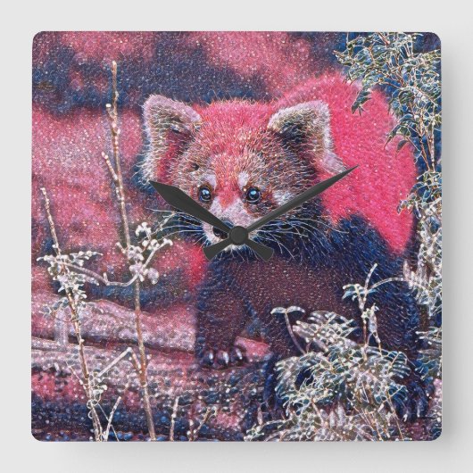 GlitzyAnimal_RedPanda_005 スクエア壁時計 (正面)
