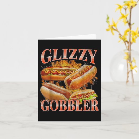 Glizzy Gobbler Funny Wiener Hot Dog Meme Bootleg G カード (黄色い花)