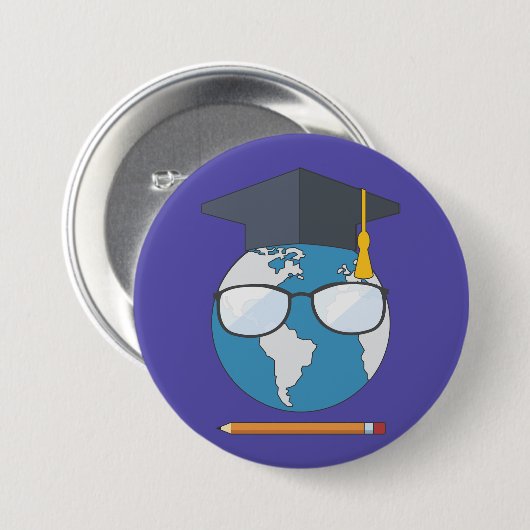 Global Education Graduation Cap Earth Smart Planet 缶バッジ (正面&裏面)