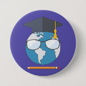 Global Education Graduation Cap Earth Smart Planet 缶バッジ (正面)