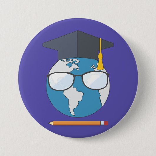 Global Education Graduation Cap Earth Smart Planet 缶バッジ (正面)