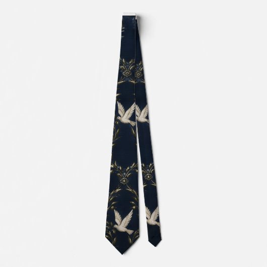 "Global Peace & Unity - Elegant Doves and Olive Br ネクタイ (正面)