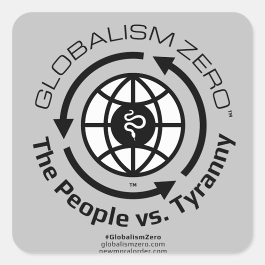 Globalism Zero™ブラックサークルホワイトグローブロゴ スクエアシール (正面)