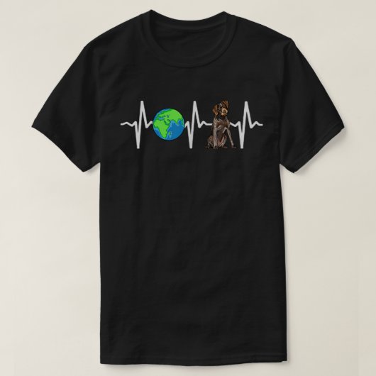 Globe Planet Earthドイツの針金毛ポインタハート Tシャツ (デザイン正面)
