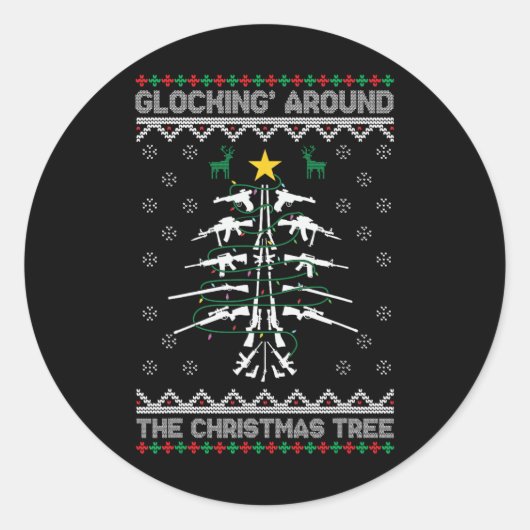 Glocking Around The Christmas Tree Ugly Christmas  ラウンドシール (正面)