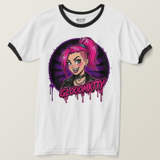 Gloomkitty Ringer T-Shirt Tシャツ (デザイン正面)