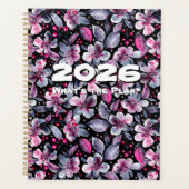 Gloria-Black,Gray,Pink Floral Customizable Planner プランナー手帳 (正面)