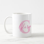 Gloria name meaning and monogram pink text コーヒーマグカップ (左)