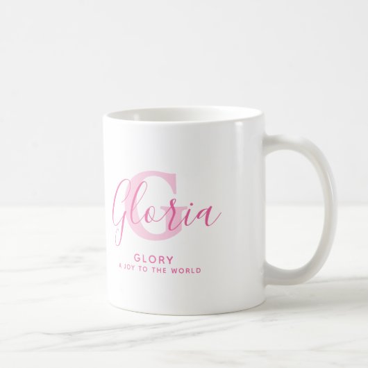 Gloria name meaning and monogram pink text コーヒーマグカップ (右)
