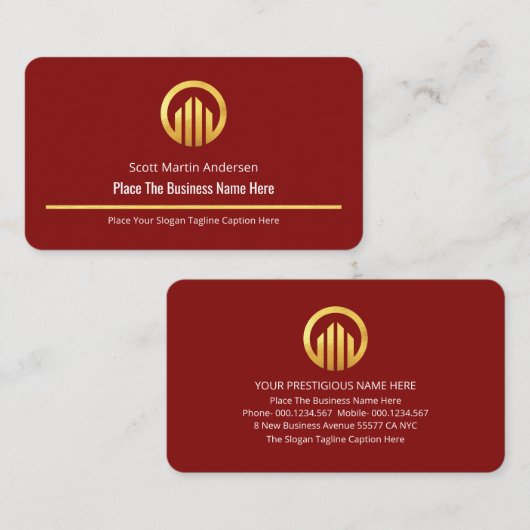 Glorious Red Minimalist Gold Line CEO 名刺 (正面/裏面)