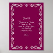 Glory Be Prayer Ivory White Botanicals on Burgundy ポスター (正面)