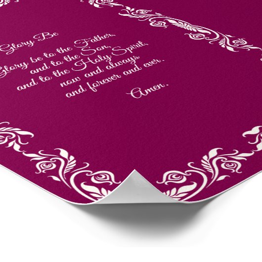 Glory Be Prayer Ivory White Botanicals on Burgundy ポスター (角)