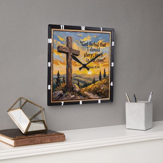 Glory In The Cross Alone スクエア壁時計 (オフィス)