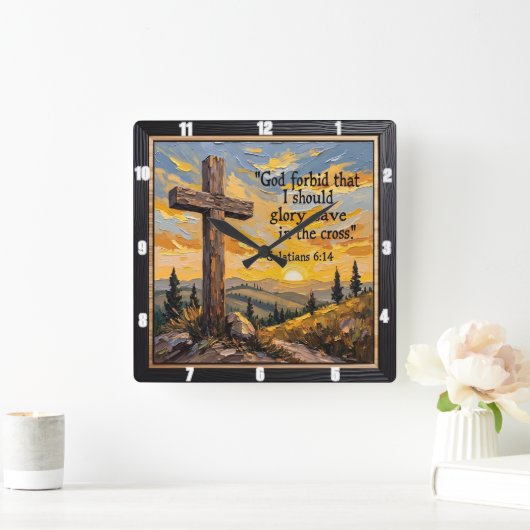 Glory In The Cross Alone スクエア壁時計 (ホーム)