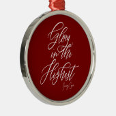 Glory in the Highest Red and White Round Christmas メタルオーナメント (右)