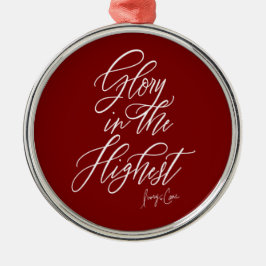 Glory in the Highest Red and White Round Christmas メタルオーナメント