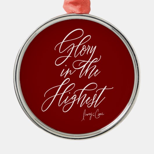 Glory in the Highest Red and White Round Christmas メタルオーナメント (正面)