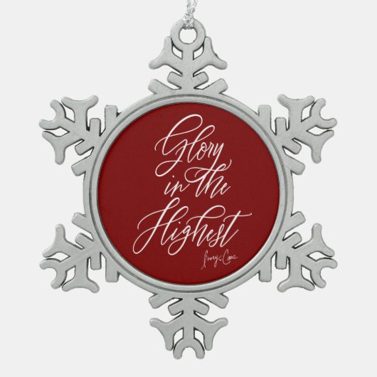 Glory in the Highest Religious Red and White スノーフレークピューターオーナメント (正面)