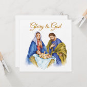 Glory to Godの文字入りキリスト降誕の場面 カード (正面/裏面インサイチュ)