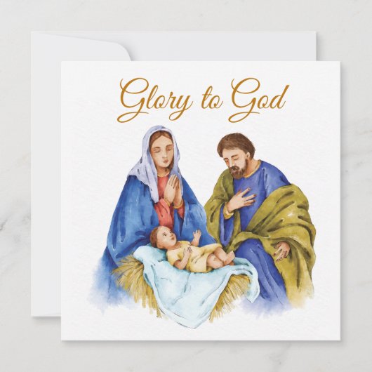 Glory to Godの文字入りキリスト降誕の場面 カード (正面)