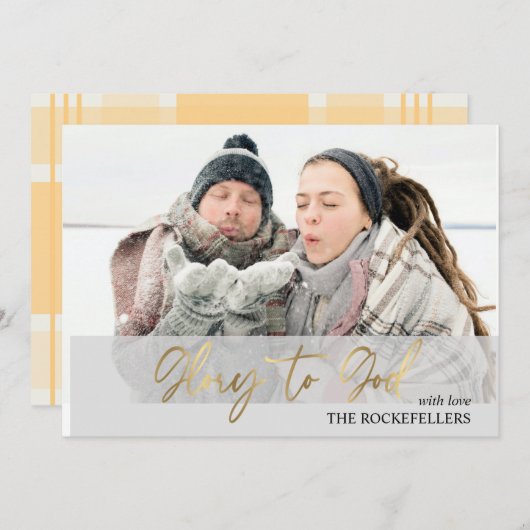 Glory to GodスクリプトChristmas Mustardタータンチェック写真 シーズンカード (正面/裏面)