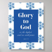 Glory to God Blue Snowflake Christmas Poster ポスター (正面)