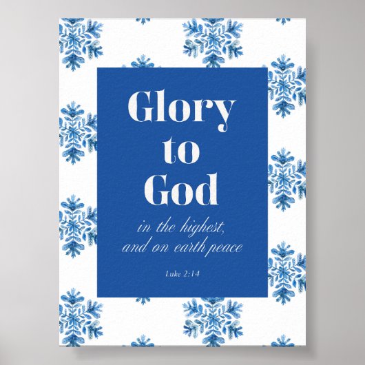 Glory to God Blue Snowflake Christmas Poster ポスター (正面)