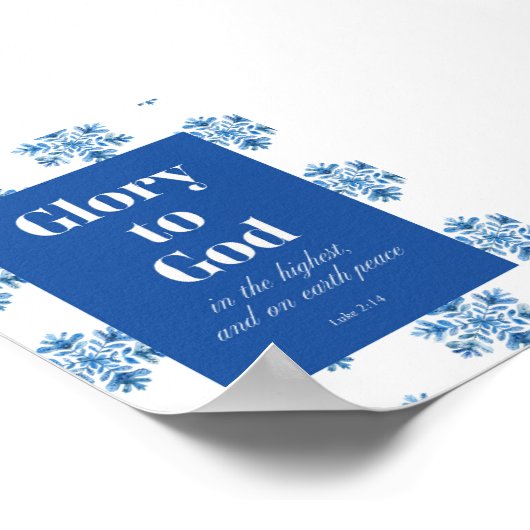 Glory to God Blue Snowflake Christmas Poster ポスター (角)