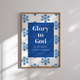 Glory to God Blue Snowflake Christmas Poster ポスター