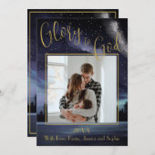 Glory To God Blue Starry Night写真クリスマス シーズンカード (正面/裏面)