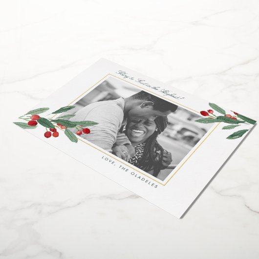 Glory to God Greeneryの果実とスクリプト写真金ゴールド 箔シーズンカード (回転した状態)