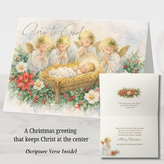 Glory to God Nativity Angels Christmas Greeting シーズンカード